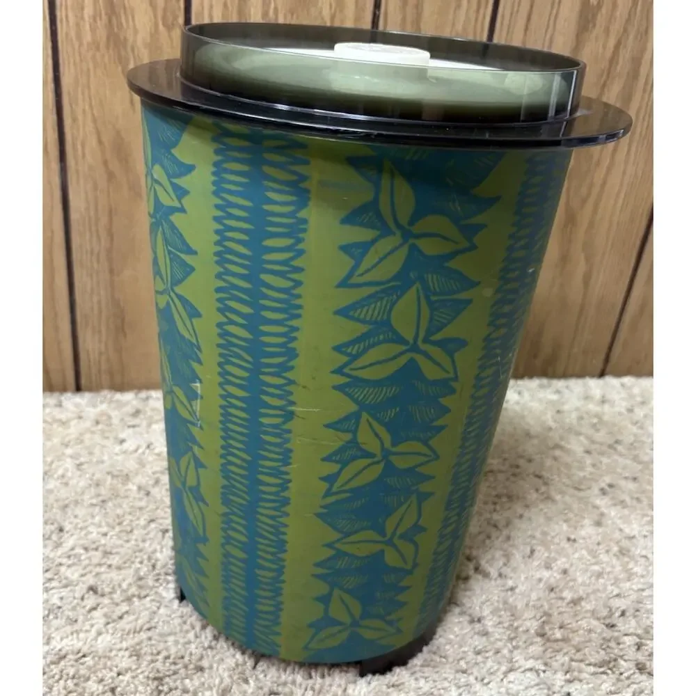Fesco Vintage Tiki Hawaiian Round Trash Can 3 Pieces RARE Made In USA 13”